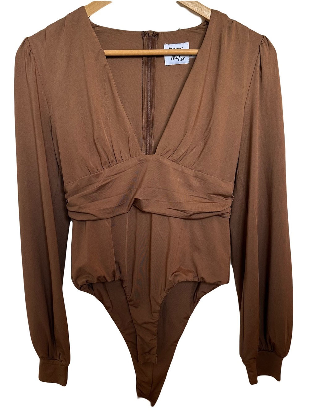 Princess Polly Brown Long-Sleeve V-Neck Bodysuit